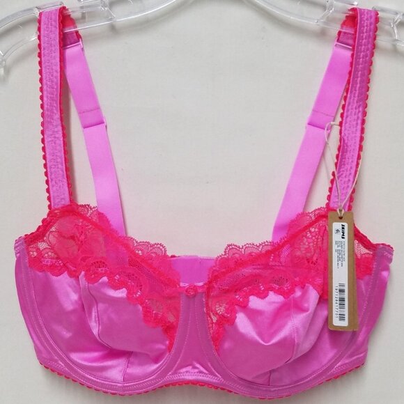 NWT Women's Skims Purple Pink Lace Stretch Satin Unlined Balconette Bra Size 34D - Picture 1 of 7
